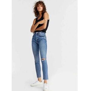 EUC We The Free Stella Raw Hem High Waisted Skinny Jeans Medium Wash Free People